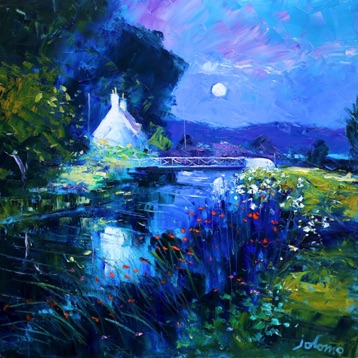 A summer Moonrise Puddler's Cottage Crinan Canal 24x24